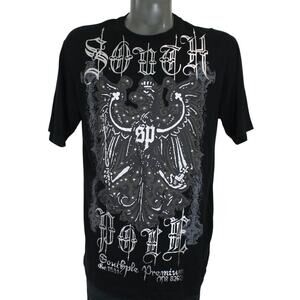 Vintage Y2K Southpole Premium Studded Semetary Style 2000s Goth T-Shirt Large